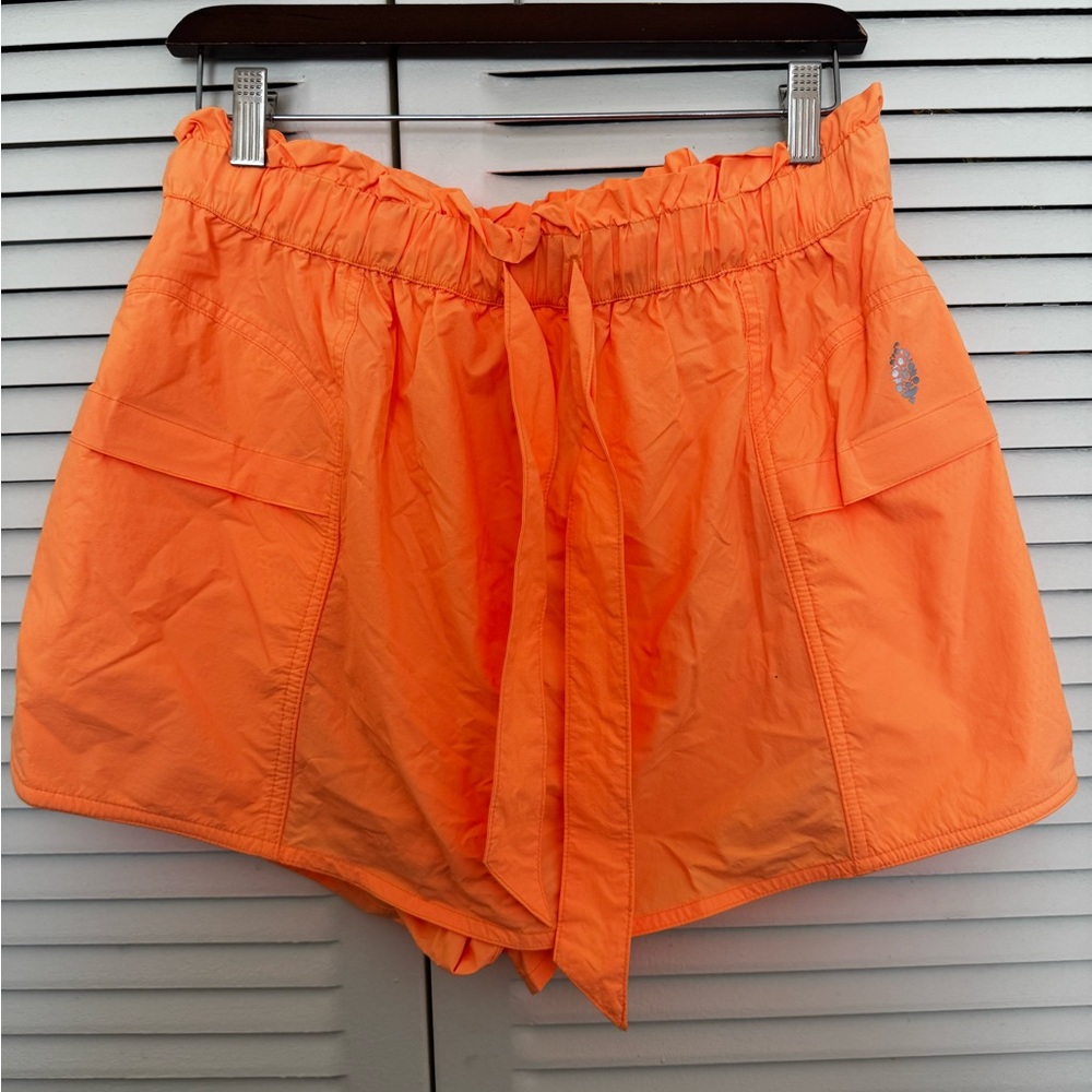 Free People Neon Orange Paperbag Waist Athletic Shorts